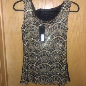 QED LONDON BLACK & GOLD FANCY TOP